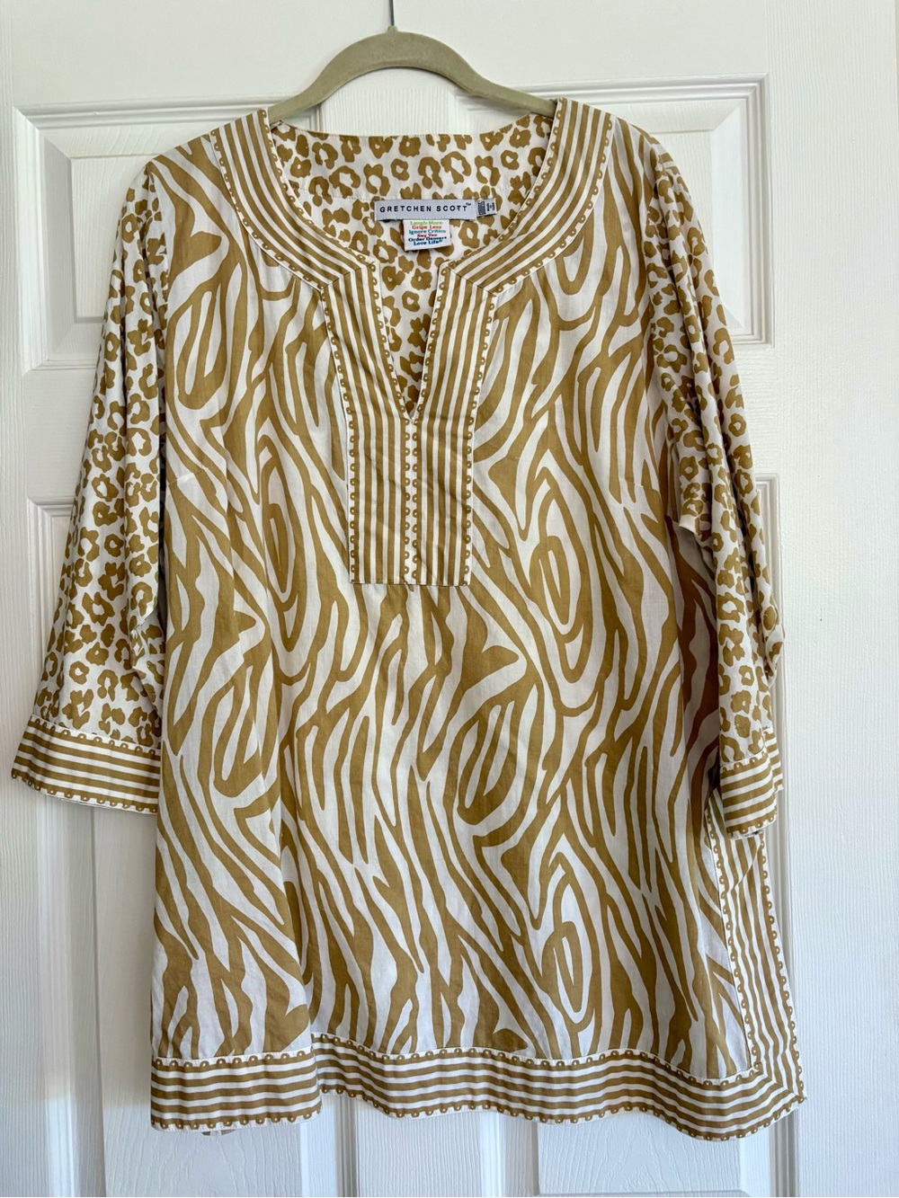 Gretchen Scott Designs White and Tan/Beige Animal-Print Tunic - Goddess